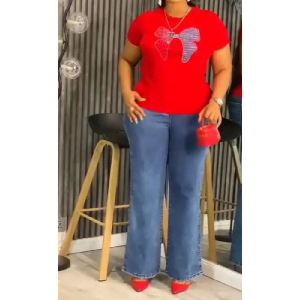 Medium-Wash Denim Jean and Bedazzled T-Shirt Set